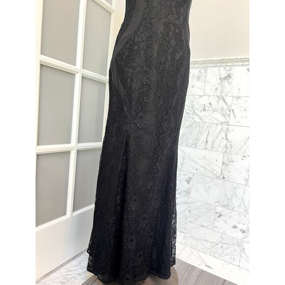 Monique Lhuillier ML Evening Black Lace Mermaid Full Length Gown Size 10 - Picture 4 of 11